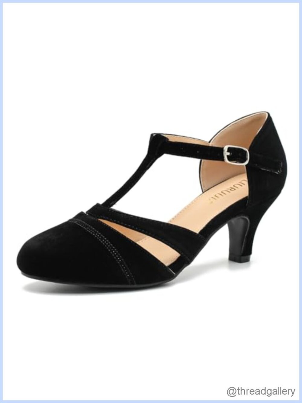 Women's Velvet T-Strap Mary Jane Pumps Low Heel Vintage Dress Shoes